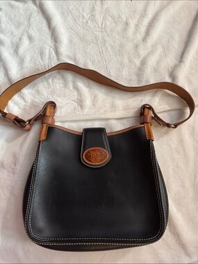 Dooney & Bourke Black Leather Shoulder Bag with Brown Trim